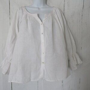 Carolina Top M L White Linen Button up Flowy Lagenlook Beachy Minimalist